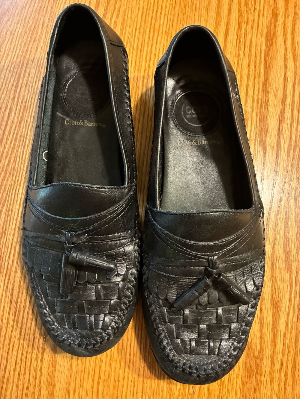 croft & barrow Black Woven Leather Tassel Loafers, black